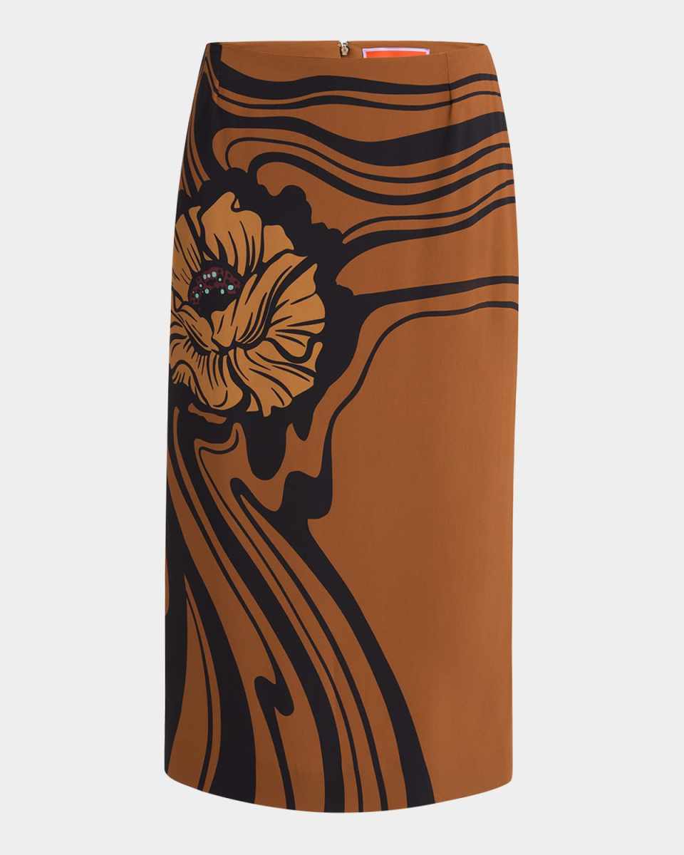 Big Blooms Placee Midi Pencil Skirt
